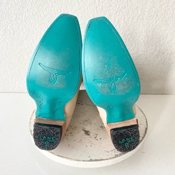 Lane EMMA JANE Womens Cowboy Boots 7.5 Pale Ivory Western Cowgirl Mid Calf Tall - Picture 8 of 11